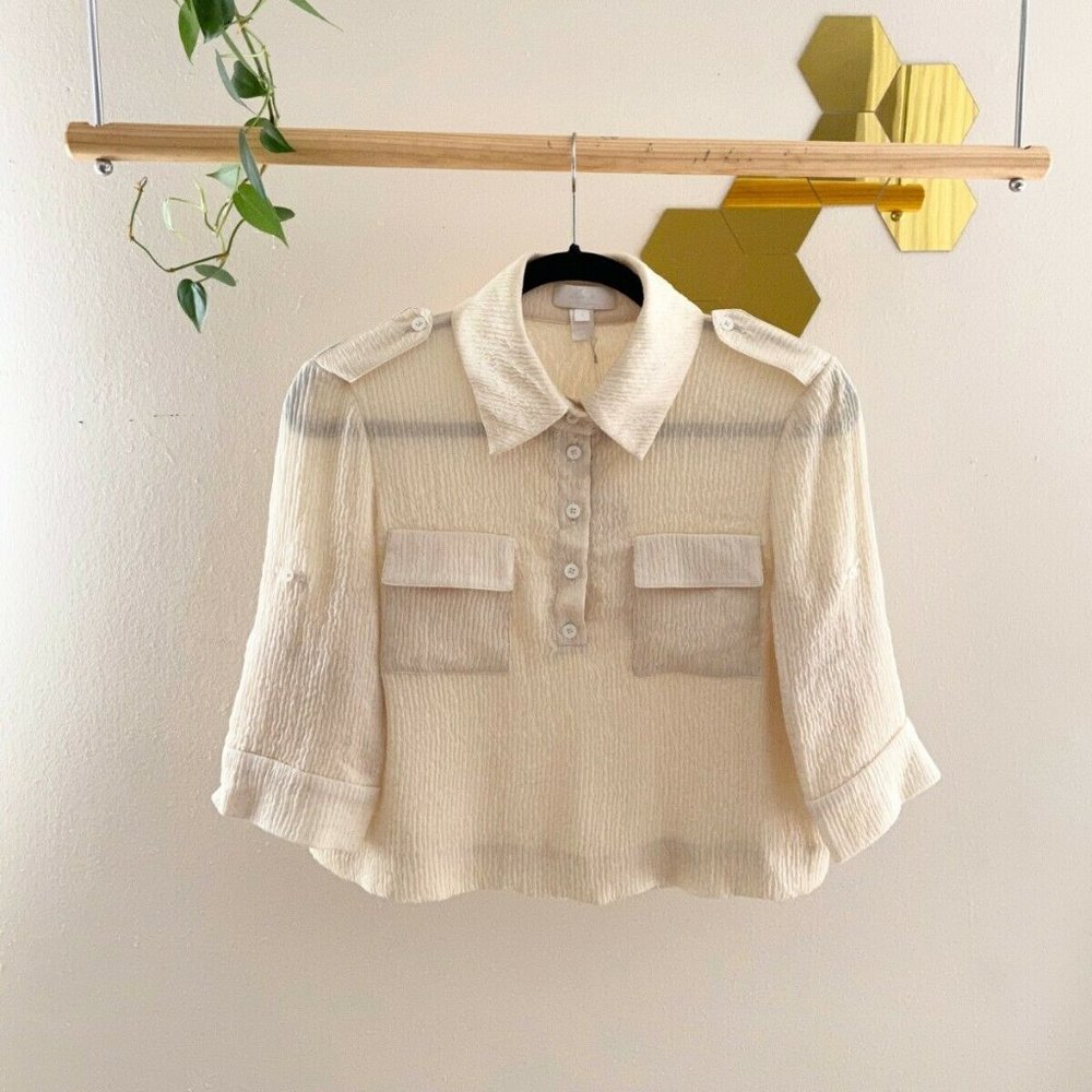 DOO.RI Beige Military Cargo Cropped Textured Shirt